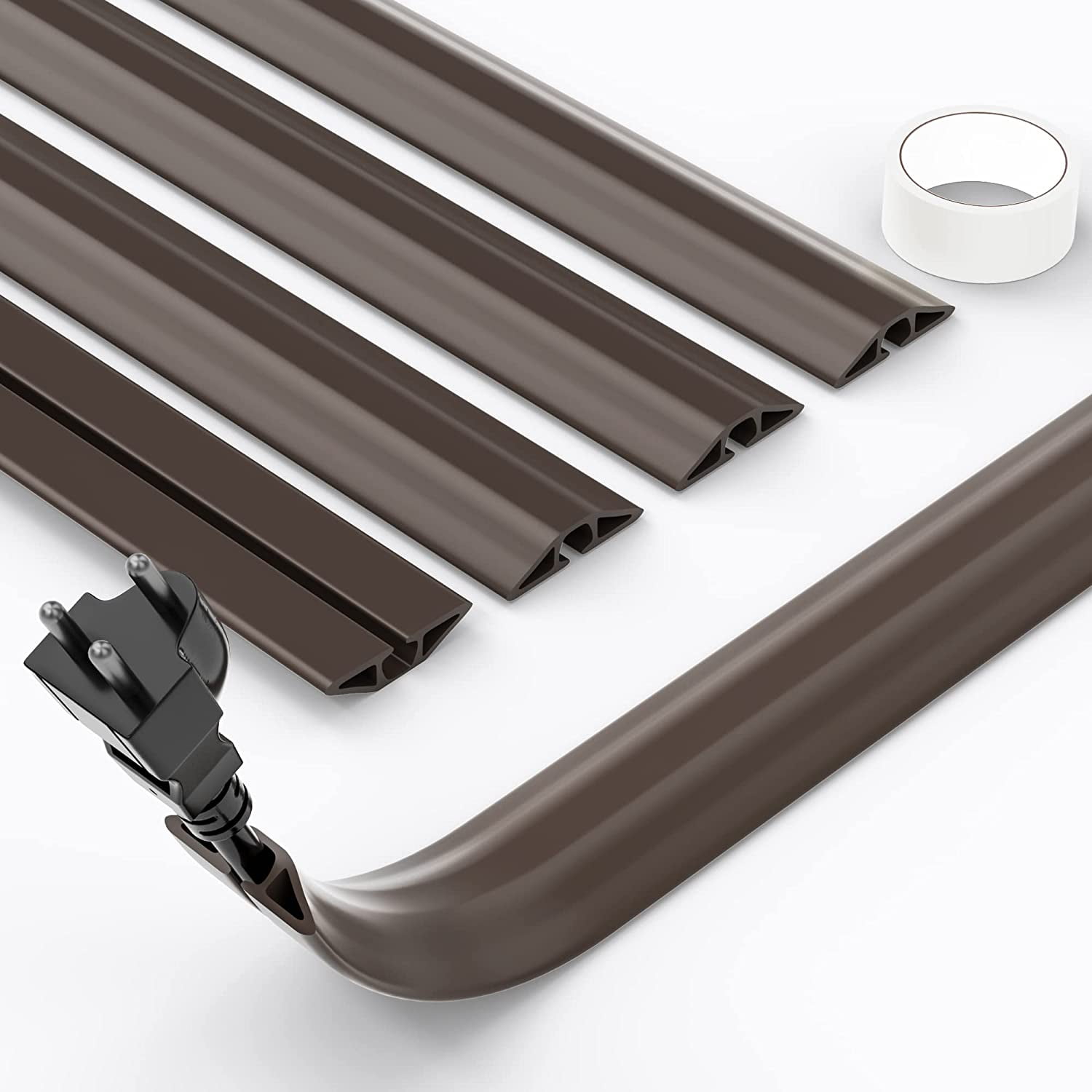 6.5ft Floor Cord Cover, Floor Cable Cover Hide Cords Low Profile, Brown