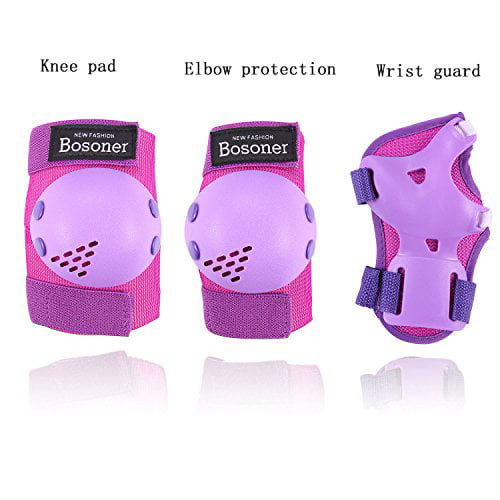 Blue Purple FIODAY Knee Pads for Kids Knee Elbow Pads Wrist Guards with Drawstring Bag Adjustable Protective Gear Set for Girls Skateboard Roller Skating Inline Skate Cycling Scooter,3-8 Years 
