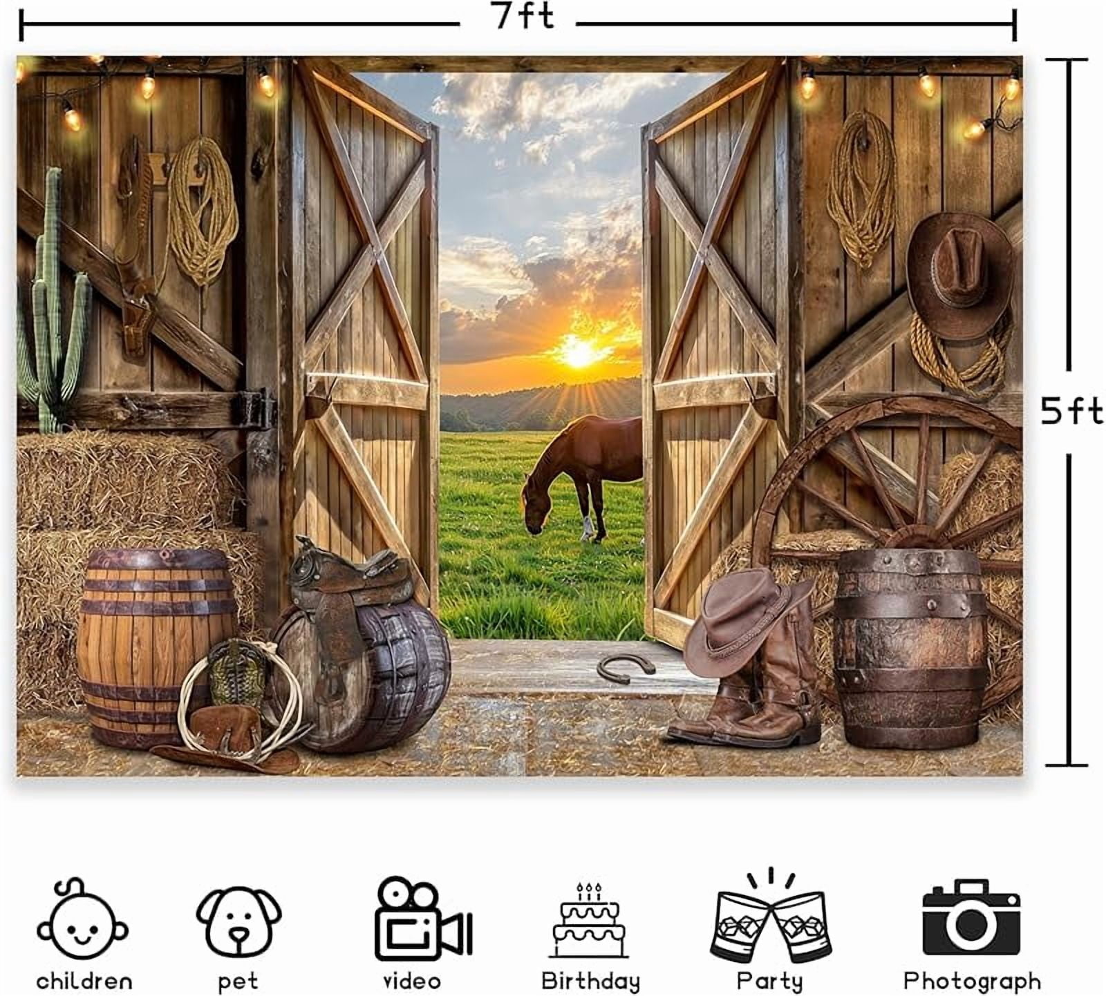 LIVUCEE Western Cowboy Hintergrund Banner 3,4 X 2,4 M – Farm & Rodeo Dekoration Für Kindergeburtstag, Fotohintergrund