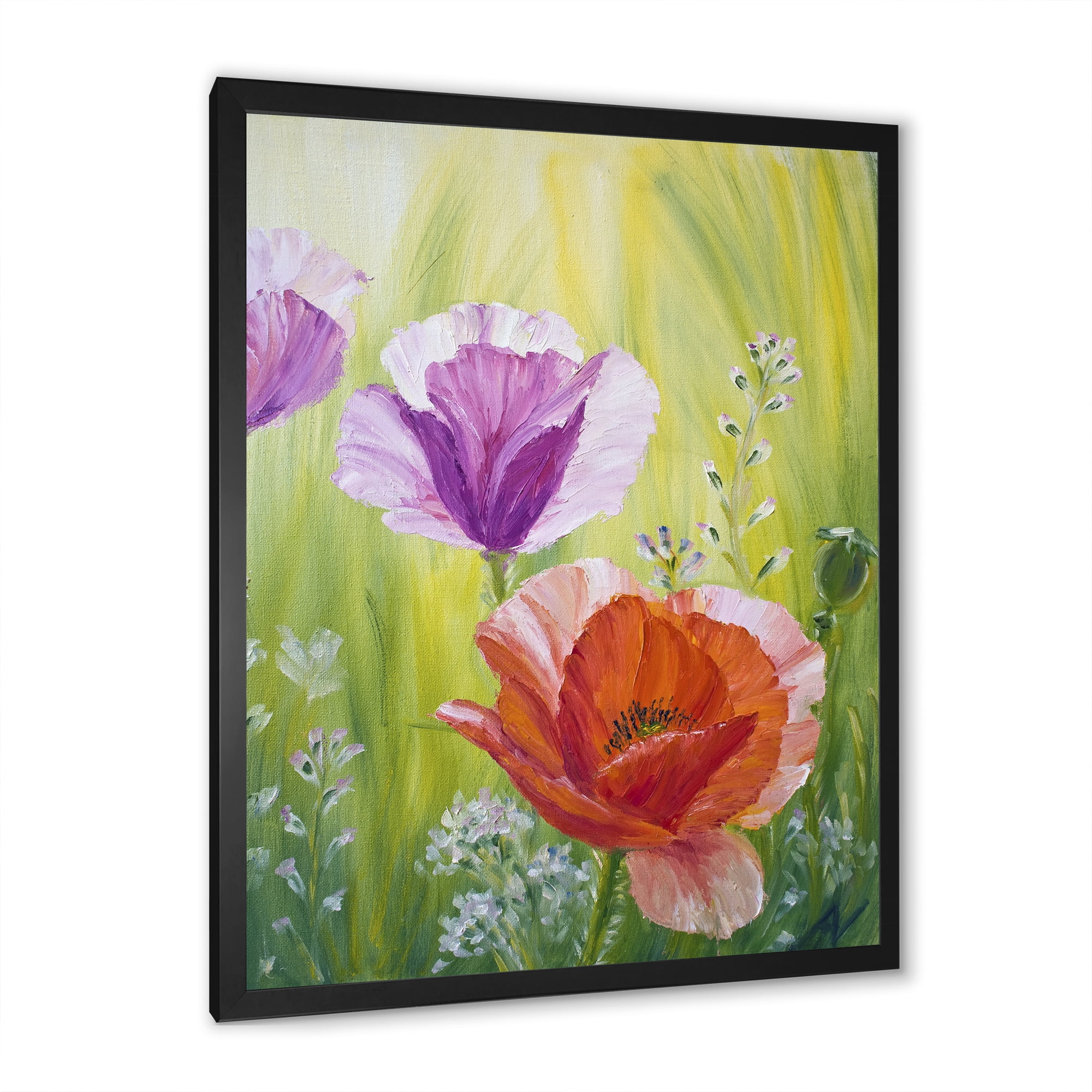 Designart 'Poppies In The Morning In Wild Green' Traditional Framed Art Print