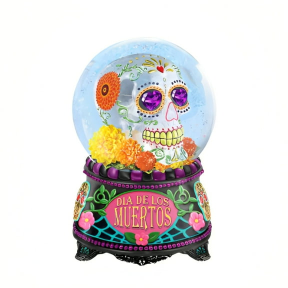 The Bradford Exchange Glow-in-The-Dark Dia De Los Muertos Glitter Globe Plays Melody of Claire de Lune 5.75-inches