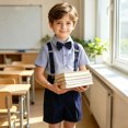 thumbnail image 7 of Glisme Back To School Clothes For Boys Short Sleeve Cartoon Graphic Crewneck Tops Suspender Shorts Adorable Little Boys Outfits Dark Blue, 7 of 7