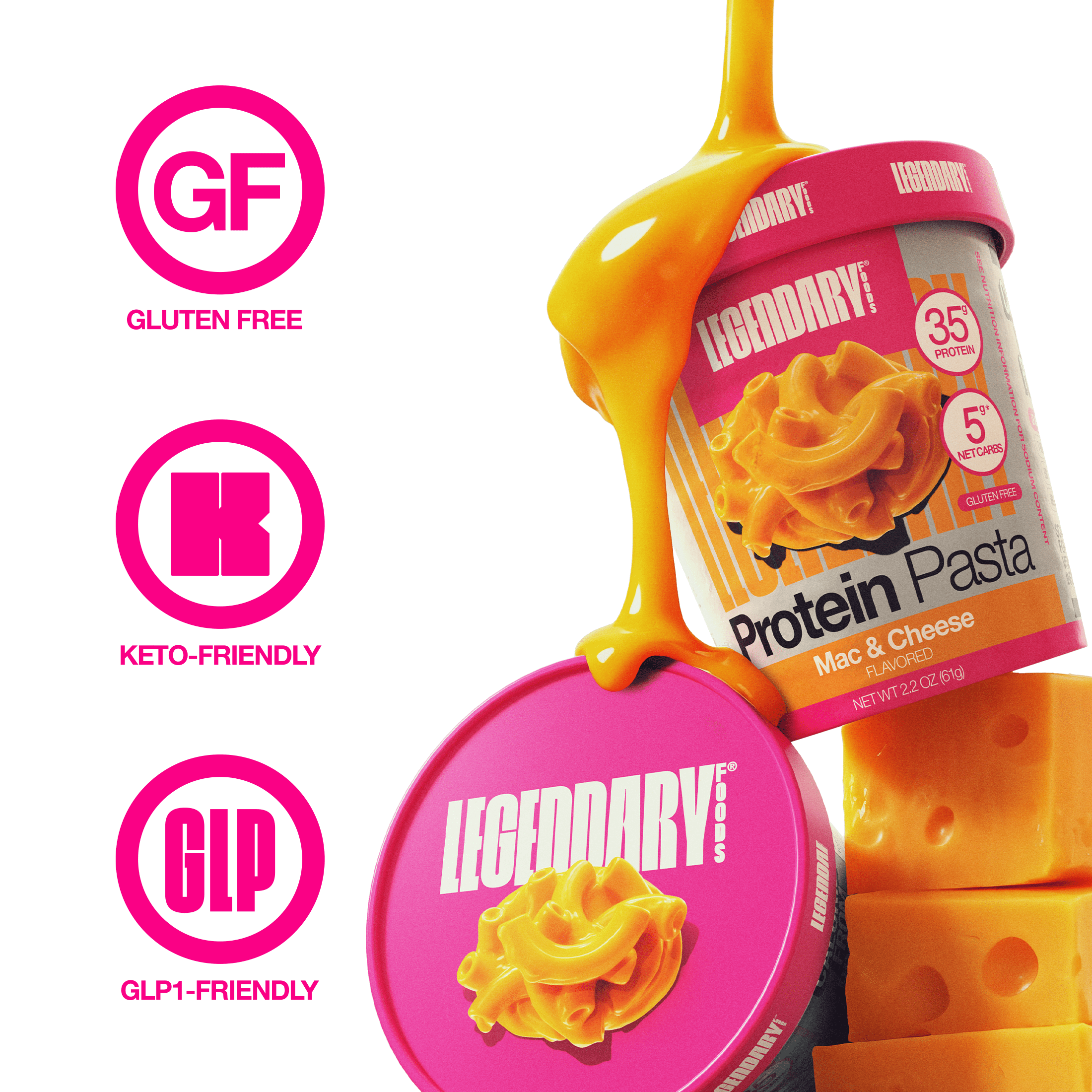 Legendary Foods Protein Pasta, Mac & Cheese, 35g Protein, 1 Cup, Keto Friendly, Gluten Free