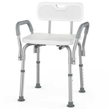 SACVON Shower Chair for Elderly & Disabled, Adjustable Height Bath Chair with Armrests, Backrest, Non-Slip Seat, 300 lbs Capacity, White