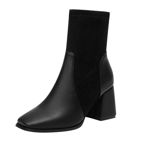 

BOBOGOJP Women s Fitted Stretch Ankle Boots Fashion Low Chunky Heel Almond Toe Fall Heeled Booties Shoes (Black 9)