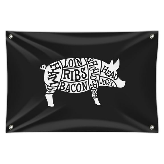 Pork Pig Parts Illustration Bacon Home Business Office Sign