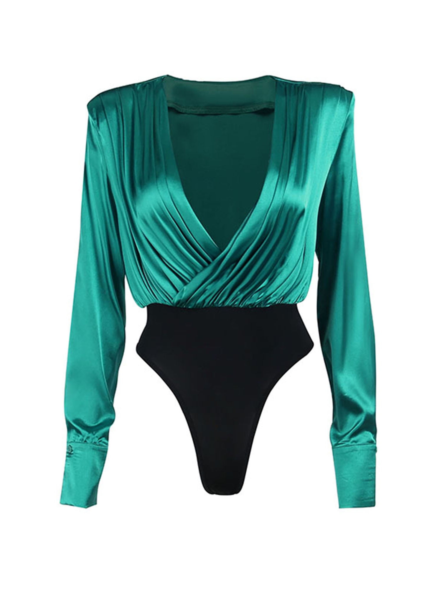 Green Satin Bodysuit Blouse Top