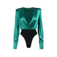 thumbnail image 3 of Qiylii Women 's Satin Deep V Neck Long Sleeve Bodysuit Surplice Blouse Top Sexy Smooth Fashionable Formal Jumpsuits, 3 of 9