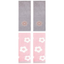 Unique Bargains Floral Cotton Soft Hand Towel 4 Pcs Pink/Light Grey 14" x 30"/13" x 30"