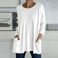 thumbnail image 2 of Women's Crew Neck Long Sleeve T-Shirt Soft Comfortable Casual Top with Pockets Stylish Solid Color Blouse, 2 of 5