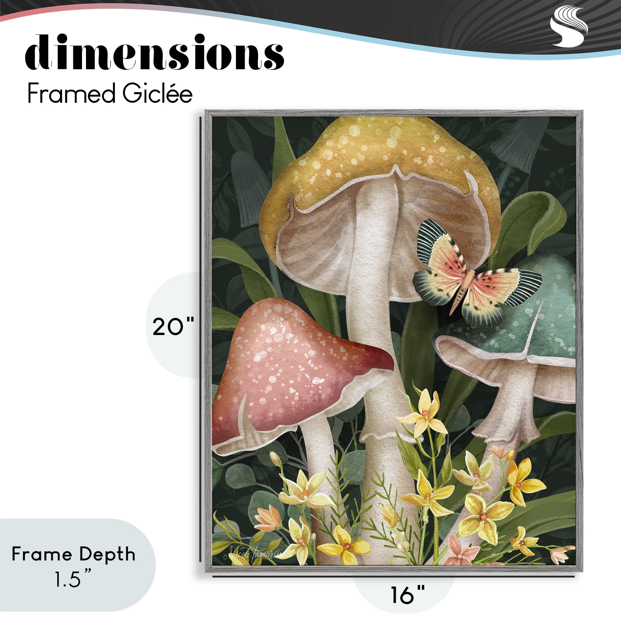 Stupell Industries Midnight Garden Mushrooms Gray Framed Giclee Art, design by Nicole Tamarin