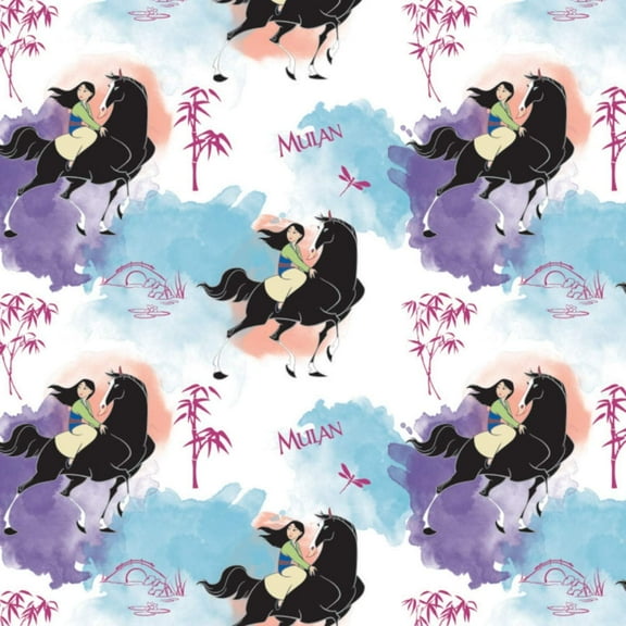 Camelot Fabrics Disney Princess Mulan horse Journey of My Own White 100% Cotton Fabric sold by the yard