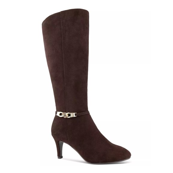 KAREN SCOTT Womens Choco Brown Chain Accent Wide Calf Hanna Almond Toe Sculpted Heel Zip-Up Dress Boots 7 M WC