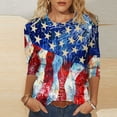 thumbnail image 2 of FAVIPT Womens American Shirt Casual Loose Summer 2025 Shirts 4th of July Stars and Stripes Print Tees 3/4 Sleeve Round Neck Shirts Red,XL, 2 of 5