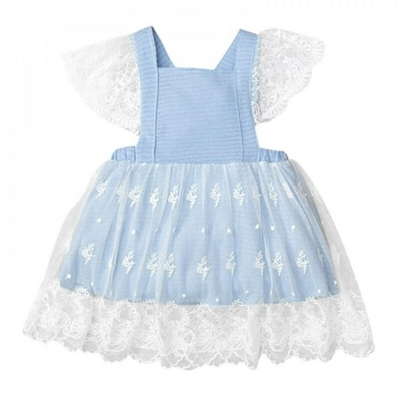 

Hazel Tech-baby girl s Dress Frill Sleeve Fly Dress Cotton Lace Dress Gauze Embroidered Sweet Dress Vest Skirt