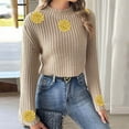 thumbnail image 4 of GUZOM Sweaters Womens Khaki Crochet Flower Cropped Mock Neck Bell Sleeve Sweater - Acrylic Chunky Knit Fall Winter Casual Top,Size S, 4 of 5