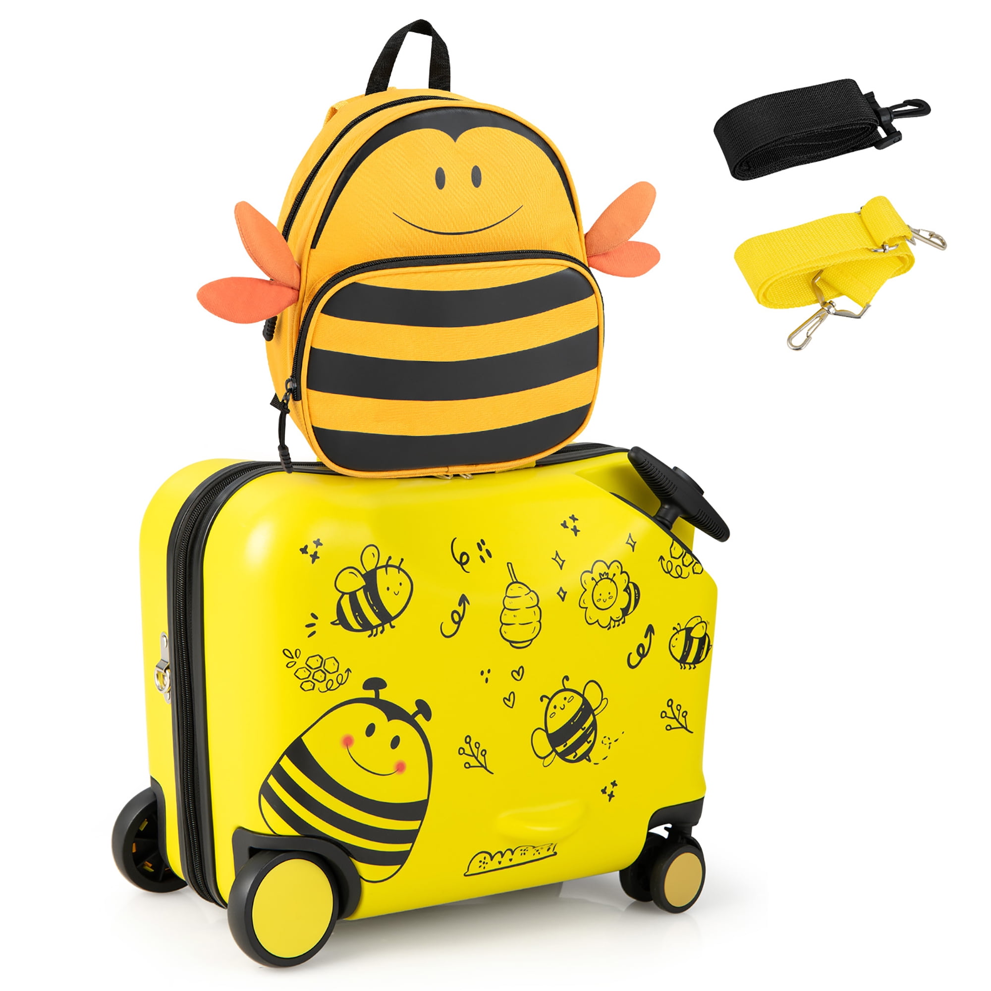 Costway 2PC Kids Ride on Luggage Set 18 Carry on Suitcase 12 Backpack Anti Loss Rope Walmart