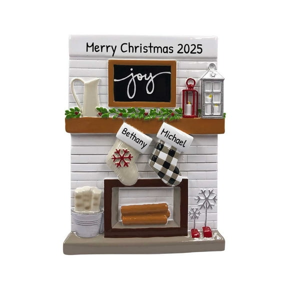Personalized Couple Ornament 2024 - Couple Christmas Stocking on Fireplace Keepsake Ornaments Decor