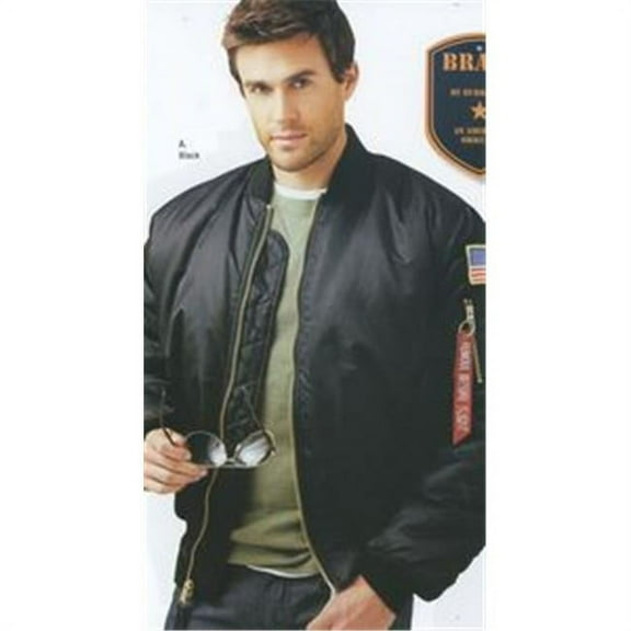 Mens MA-1 Nylon Flight Jacket - Black - Small