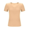 thumbnail image 5 of ZHYou Womens Shirts,Oversized,Short Sleeves,Pullover,Ribbed Fitted Basic V Neck Slim T Shirt Tops,Khaki,Size L, 5 of 6
