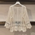 thumbnail image 3 of XIAONU Crochet Open Front 3/4 Sleeve Cardigan for Women Scalloped Hem Sheer Lightweight Beach Layering Top, 3 of 4