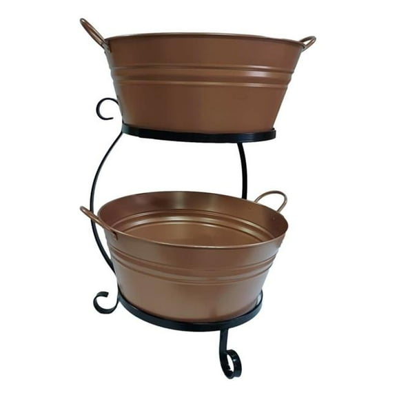 Houston International Trading 8025E GC 8025E GC Enameled Galvanized Steel Double Beverage Tub with Iron Stand, Glazed Caramel