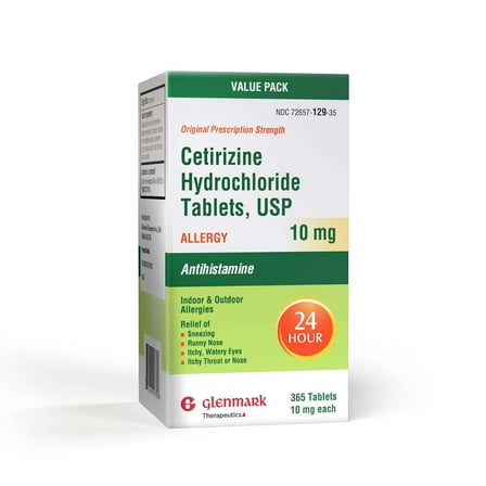 Glenmark Therapeutics 24-Hour Allergy Medicine, Cetirizine HCl USP, Antihistamine for Pollen, Hay Fever, Dry, Itchy Eyes, Allergies, 10mg Tablets, 365 Count