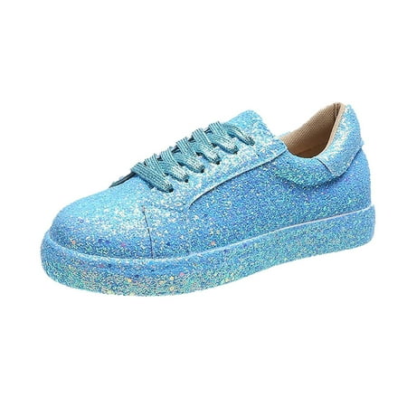 

Fesfesfes Women Dress Shoes Round Toe And Winter New Sequined Flat Lace-up Casual Lightweight Shoes Pumps 43(9.5)