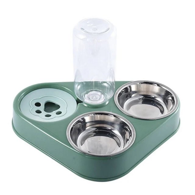 3 in 1 Stainless Steel Pet Dog Feeder Bowl With Dog Water Bottle Cat Automatic Drinking Cat Food Bowl Pet Feeder ShopWise Round