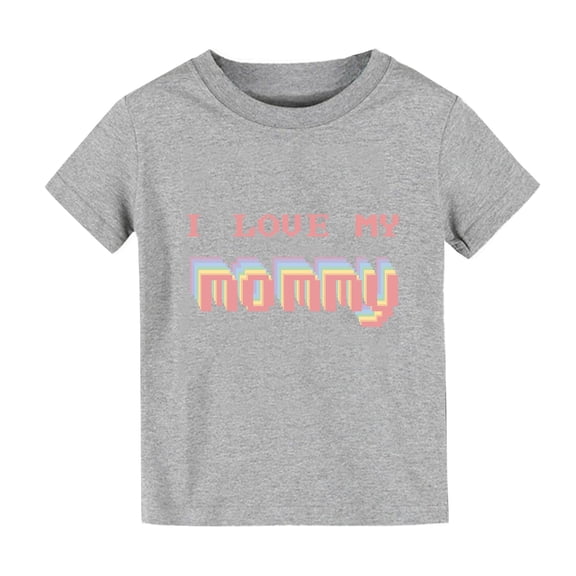 LNMQLPDBS Kids Summer Shirts Letters Print T Shirts Short Sleeve Classic Crewneck Tees for Mother's Day Birthday T-Shirt Infant to Big Kid Basic Tops Grey 8-10 Years