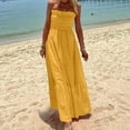 thumbnail image 4 of Wycnly Dresses for Women 2025 Summer Beach Boho Elastic Waist Flowy Ruffle Swing Strapless Long Sundress Solid Sleeveless Tube Top Maxi Formal Dresses for Women Yellow l, 4 of 7