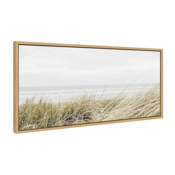 Kate and Laurel Sylvie East Beach Framed Canvas Wall Art by Amy Peterson Art Studio, 18x40 Panel Natural, Minimalist Neutral Landscape Art Wall Décor