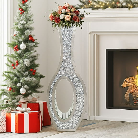 LUVODI 30'' Tall Silver Large Mirror Floor Vases for Decor Living Room with Crushed Diamond Inlaid