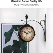 DESIGNICE 2026 New Two-Sided Station Clock Double-Sided Wall Clock Retro Grandfather Clock Vintage Antique-Look Bracket Hanging Decorative Clock for Garden Indoors, Clock 12.12 * 7.5 Cm