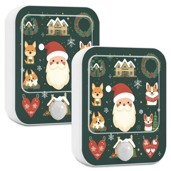 Yayeee 2-Pack Plug in LED Night Lights with Light Sensors Motion Detectors, Green Christmas