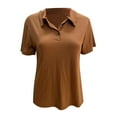 thumbnail image 3 of OSOLU Women T-Shirt Tshirts Tee Solid Color Button Up T-Shirt Short Sleeve Tee Tops Comfort Dailywear, 3 of 5