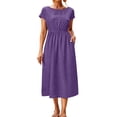 thumbnail image 2 of Yteetum Summer Dresses for Women Short Sleeve Crewneck Elastic Waist Maxi Dresses Casual Solid Round Neck Loose Lightwieght Comfy Travel Vacation Dress, 2 of 8