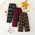 thumbnail image 1 of Ugoldhm 3 Pack Toddler Girls Flannel Plaid Pants - Wide Leg Casual Elastic Waist Trousers for 2-7 Years, 1 of 1