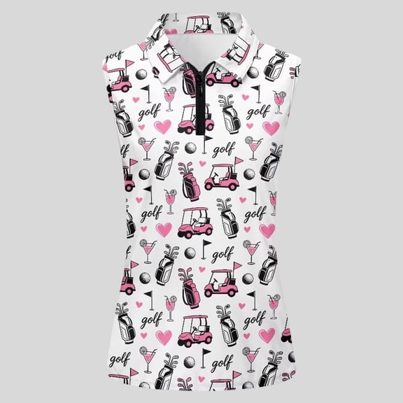 Women's Sleeveless Neck Zip Front Top Lightweight Printed Casual Shirt
