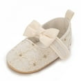 thumbnail image 4 of Xfvqtps Baby Girls Walking Shoes Mary Jane Flower Bowknot Cute Princess Sweet Soft Sole Cloth Infant Shoes Summer New Toddler Sandals Outside Wear Non Slip Breathable Shoes Beige, 4 of 9