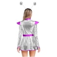 thumbnail image 2 of TiaoBug Women Metallic Alien Outfit Long Sleeve Front Zip Mock Neck Club Mini Dress with Alien Hair Hoop Silver 4XL, 2 of 7