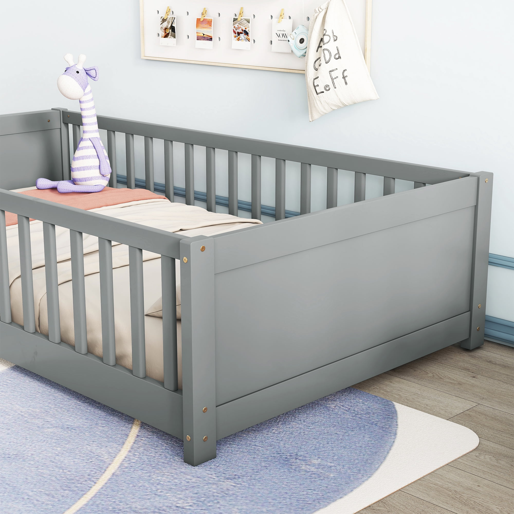 Alvantor Twin Montessori Floor Bed with Guardrail and Platform