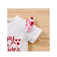 thumbnail image 6 of Inevnen Baby Girls 3PCS Valentine Outfits, Letter Short Ruffle Sleeve T-Shirt, Hearts Adjustable Suspender Short Skirt, Bow Headband (White Pink, 18-24 Months), 6 of 9