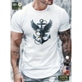 thumbnail image 1 of Camiseta de algodón puro para hombre, con águila y alas extendidas sobre un ancla, ajuste cómodo, camiseta deportiva de ocio., 1 of 5