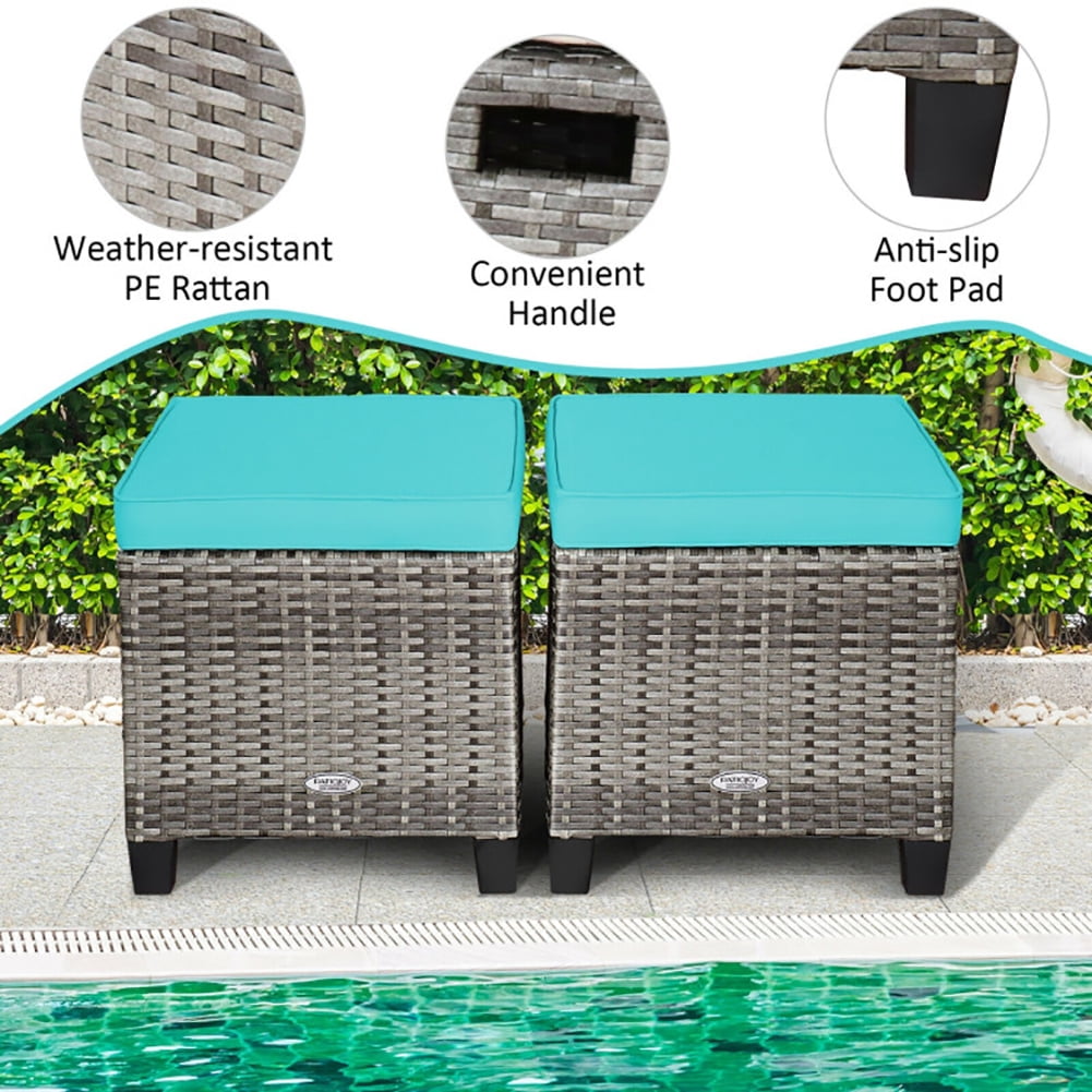 Aimee Lii 2PCS Patio Rattan Wicker Ottoman Seat with Removable Cushions, Outdoor Patio Furniture Set, Turquoise Aimee Lii 2PCS Patio Rattan Wicker Ottoman Seat with Removable Cushions, Outdoor Patio Furniture Set, Turquoise