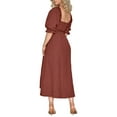 thumbnail image 3 of ZAXARRA Robe Midi d'Été pour Femmes Couleur Unie Col Carré Manches Lanterne Taille Haute Robe Décontractée Robe de Plage Vacances, 3 of 6