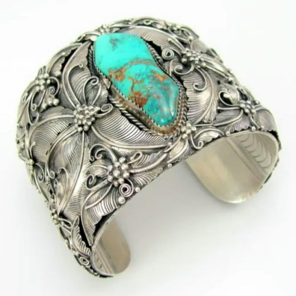 EOEMY 925 Silver Women Turquoise Open Bangle Cuff Bracelet Wedding Jewelry Gift-#1