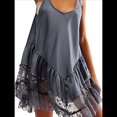 thumbnail image 3 of Vestido Mini Fluido de Encaje para Mujer, Estilo Y2K, Sin Mangas, con Espalda Descubierta, Tirantes, Camisón Corto de Cintura Baja Gris L, 3 of 5