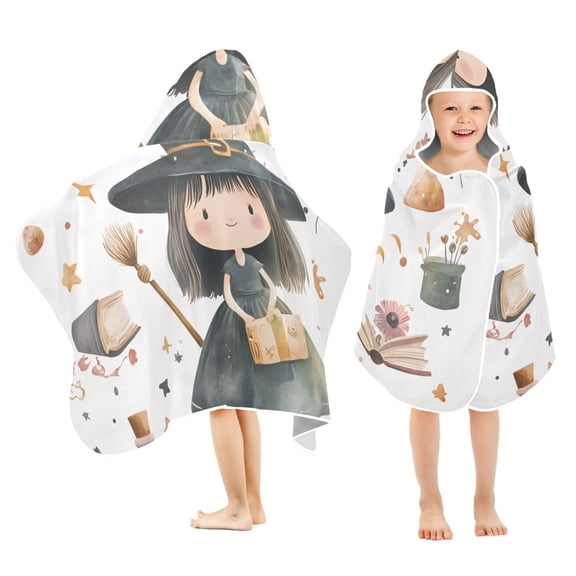 Yayeee Kids Hooded Towels Toddler Soft Absorbent Beach Bathing Wrap 50" x 23.5", Watercolor Halloween Girl