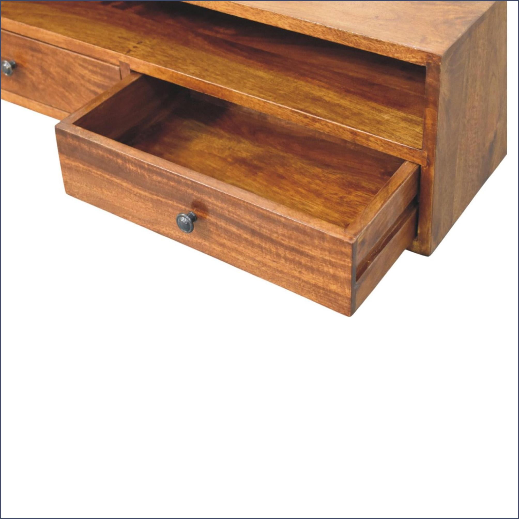 Modern Chestnut Solid Mango Wood 2-Drawer Wall-Mounted Media Unit | Solid Wood | TV Furniture 39 inches or less